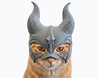 Máscara de gato fantástica para sesiones de fotos, casco gótico con cuernos para mascotas, accesorio de disfraz de gatito impreso en 3D, cosplay de mascota de bestia mítica
