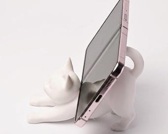 Soporte para teléfono con forma de gato, ideal para escritorio. Soporte para smartphone con forma de gatito impreso en 3D. Base minimalista para teléfono con diseño de animal. Regalo único para amantes de los gatos.