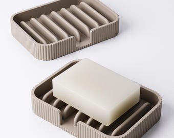 Modern Fluted Soap Dish, Self-Draining Bathroom Tray, Minimalist 3D Printed Soap Holder, Ribbed Vanity Decor, Aesthetic Spa Accessories
