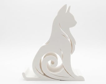 Wooden Cat Tablet Stand for Desk, Minimalist iPad Holder, Cute Cat Lover Gift, Aesthetic Phone Docking Station, Unique Office Decor for Her