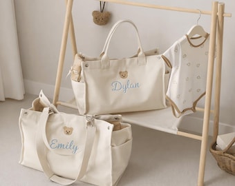Personalized Baby Storage Bag, Custom Carry Tote Organizer, Diaper Bag, Bear Mommy Bag, Baby Shower Gift for New Mom
