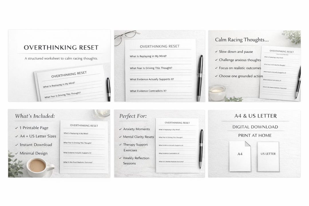 Overthinking Worksheet Printable PDF | Anxiety & Racing Thoughts ...