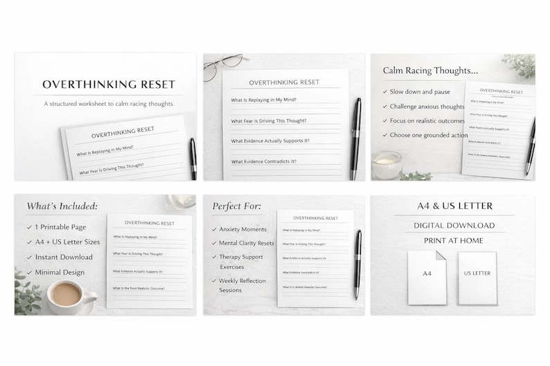 Overthinking Worksheet Printable PDF | Anxiety & Racing Thoughts ...