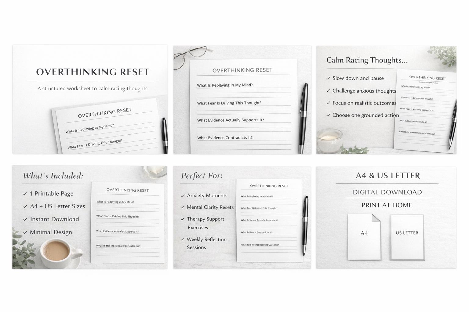 Overthinking Worksheet Printable PDF | Anxiety & Racing Thoughts ...