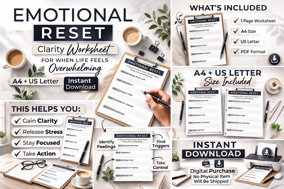 Emotional Reset Printable | Overwhelm Clarity Worksheet | Minimal Self ...