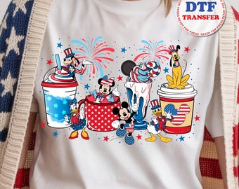 4th of July DTF Transfer, Patriotic USA Cartoon Design, Independence Day Heat Transfer, Fireworks Iron On Print