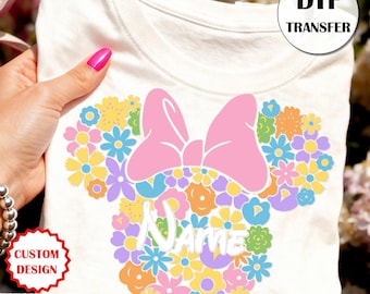Custom Name Minnie DTF Transfer, Floral Mouse Birthday Shirt