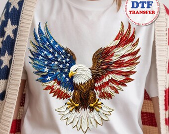 Patriotic Bald Eagle DTF Transfer, American Flag Wings Iron On Shirt Design