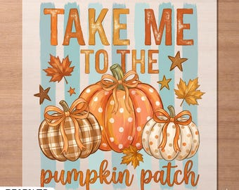 Pumpkin Patch DTF Transfer, Fall Pumpkin Bow Design