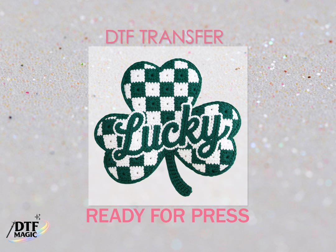 Lucky Shamrock DTF Transfer, Crochet Clover Ready to Press, St Patricks ...