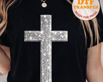 Glitter Cross DTF Transfer Ready to Press Christian Faith Shirt Sparkle Heat Transfer