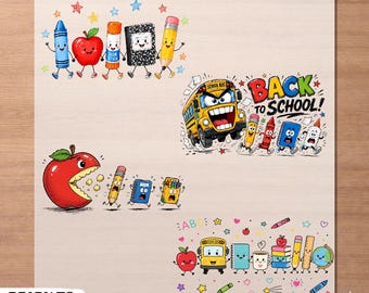 Back to School DTF Transfer, Cute School Supplies Heat Transfer, Ready to Press Transfer