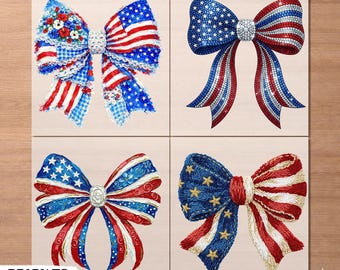 Patriotic Coquette Bow DTF Transfer, Glitter Red White Blue Shirt Design (Ready to Press)