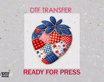 4th of July Strawberry Patchwork DTF Transfer, Americana USA Flag Iron On Shirt Design