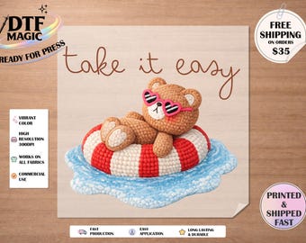 Summer Teddy Bear DTF Transfer – Take It Easy Animal Iron On