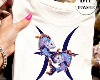 Pisces DTF Transfer, Zodiac Astrology DTF Print, Coastal Mystic Fish Ready to Press