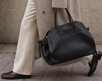 Luxury Margaux 17 Leather Tote Bag Full Grain Black Top Handle Handbag Structured Womens Work Purse Chic Everyday Carryall Gift Bag