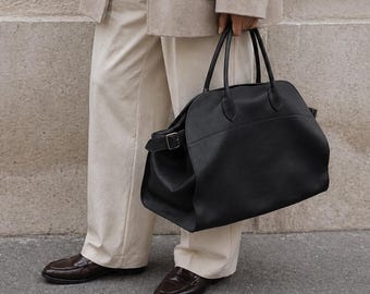 Womens Leather Tote Bag Grain Margaux 17, 15 & 12 inches Structured Handbag Frosted Shoulder Top Handle Purse Minimalist Work Bag Chic Gift