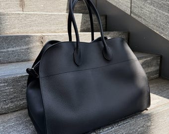 Soft Margaux 17, 15 & 12 inches Leather Tote Bag Womens Frosted Shoulder Top Handle Purse Structured Handbag Minimalist Work Bag Chic Gift