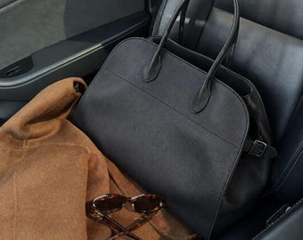 Margaux 12,15 & 17 Leather Tote Bag Full Grain Structured Top Handle Handbag Elegant Womens Everyday Work Purse Classic Chic Travel Bag