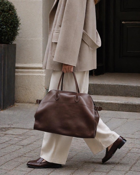 Soft Margaux 17, 15 & 12 inches Leather Tote Bag Womens Frosted Shoulder Top Handle Purse Structured Handbag Minimalist Work Bag Chic Gift