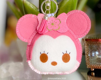 Pink Sakura Minnie , Hand Made Keychain for Disney Backpack Matching Mickey Ears Tsum Tsum Ufufy Disney | Graduation Gifts for Her or Him