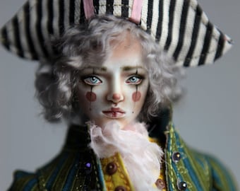 Ooak BJD Masculino Menino ou Menina Boneca Conjunto Completo Pierrot Palhaço Boneca BJD de Porcelana Feito sob Encomenda | Corações Esquecidos | Presente de orelhas de formatura FHDolls