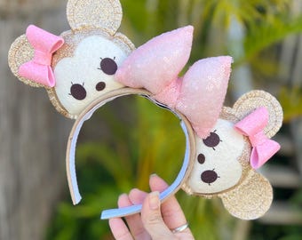 Disney ears Champagne Gold and Pink Glam Mickey Ears | Minnie Mouse Ears Headband | Glitter Gingerbread Ears