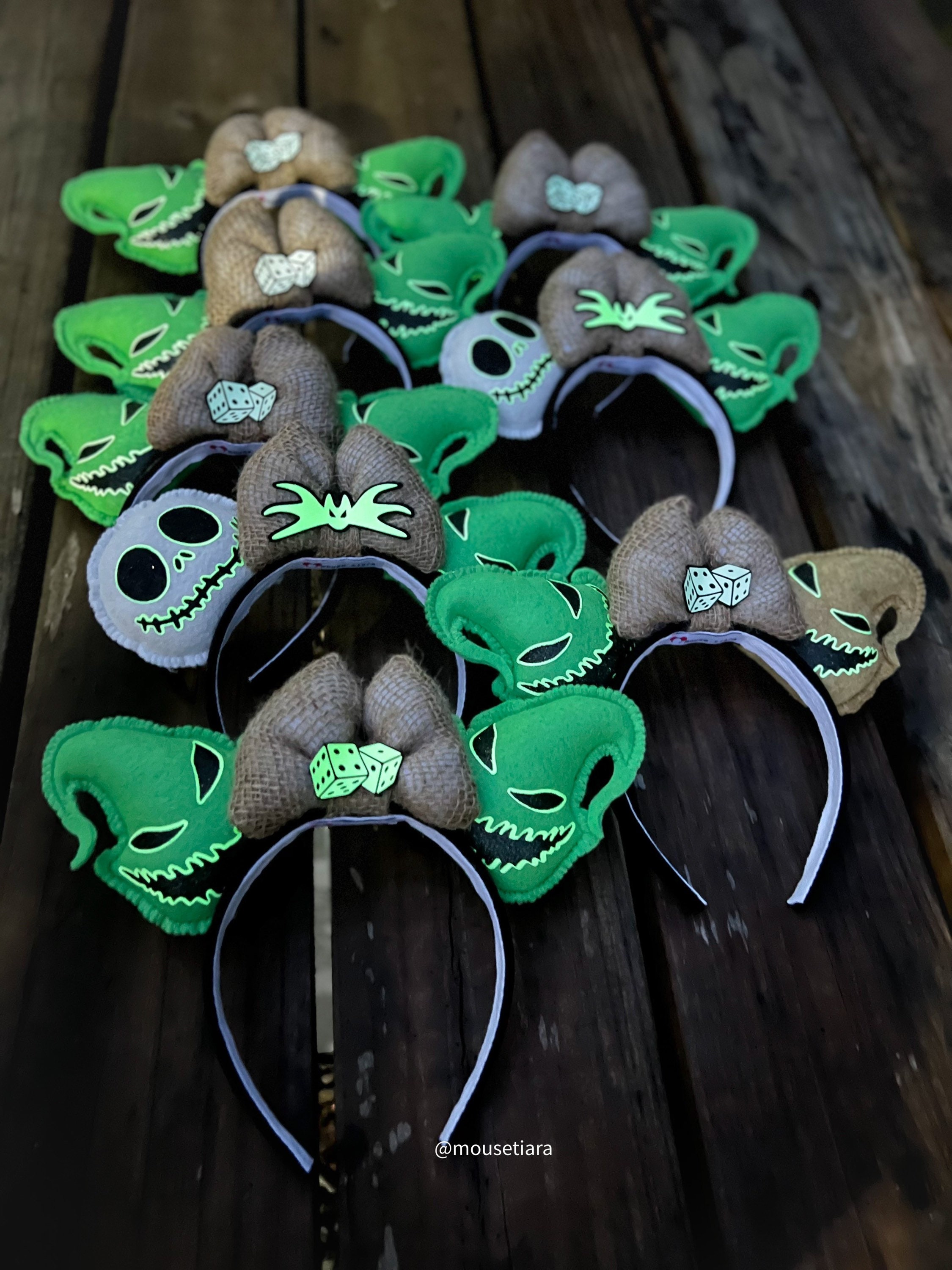 Halloween Oogie Boogie Mickey Mouse Ear Headband in Black, White & Green Deep Black Sparkle Mickey Ears - Mouse Ears Headband  main image 4
