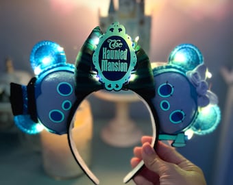 Disney Ears light up Mickey Ears Haunted Mansion Hat Box Bride Minnie lit up Mouse Ears Headband Glow in the Dark Groom Bride Bridal
