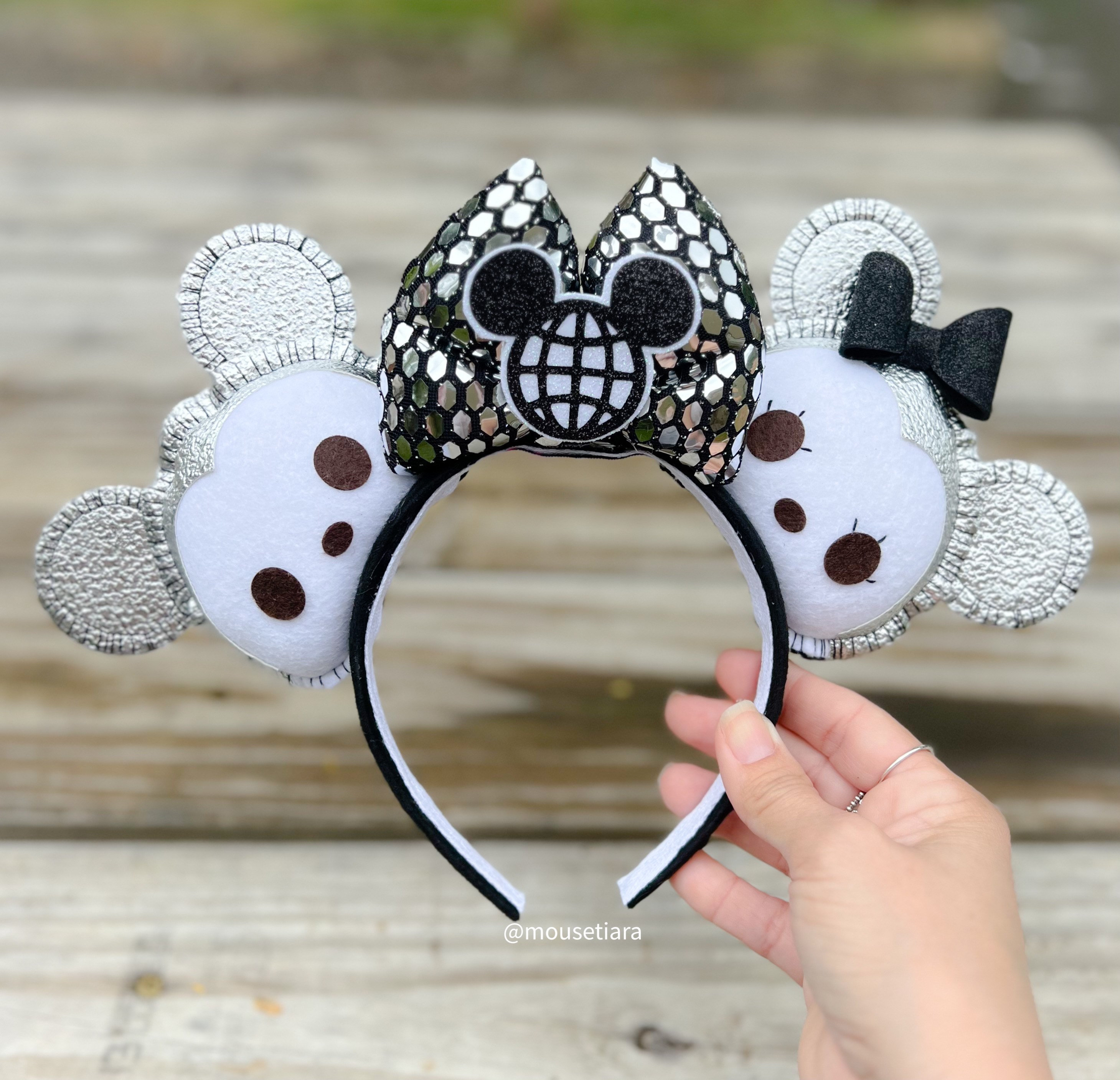 Kids Girls Silver Mickey Mouse Costume Hair Headband for Cosplay White Iridescent Sparkle Mickey Ears - Mouse Ears Headband  main image 3