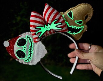 Disney ears Nightmare Before Christmas Ears | Oogie Boogie | Jack Skellington Sandy Claws Light up Ears  Headband   Glow in the Dark Ears