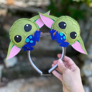Star Wars Mickey Ears | The Mandalorian Grogu | The Child eating Frog | Minnie Mouse Ears Headband  | Can be done as Hair Clips Barrettes
