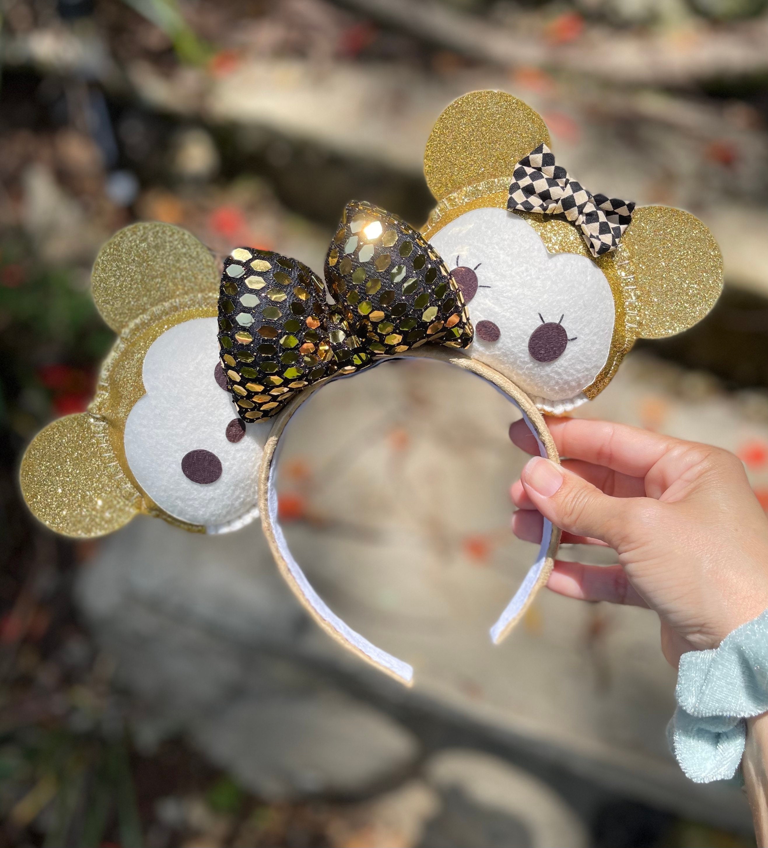Disney‎ Fall Leaf Sequin Bow Minnie Mouse Ears Headband Adult One Size Gold Disneyland Club 33 Minnie Mouse Gold Bow Ears Headband NWT  main image 3
