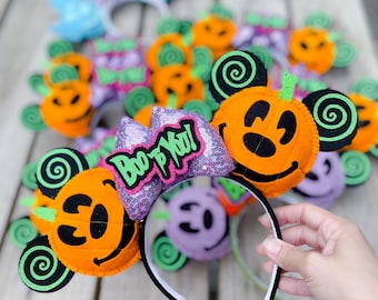 Disney ears Mickey Ears | Orange and Black Pumpkin Mickey Mouse Ears Headband Tsum Tsum Ufufy Disney | Christmas Disney Gift for her