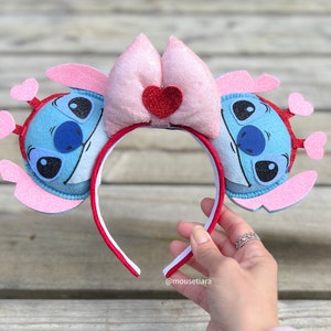 Mickey Ears | Valentine Stitch | Lilo and Stitch Minnie Mouse Ears Headband | Love Valentines | Can be done as Hair Clips Barrettes