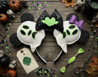 Mickey Ears | Ghost Mickey Mouse Ears Headband Loungefly inspired Minnie Ears Halloween Fall ears Disney | Glow in the Dark