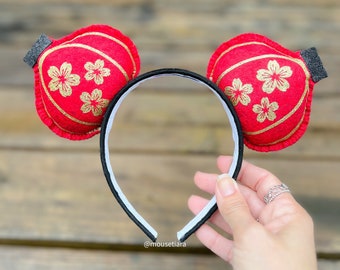Disney Ears Red Gold Chinese Lanterns lunaire New Year Mickey Minnie Mouse Ears Bandeau Tsum Tsum Ufufy Disney | Sakura Cherry Blossom Gold