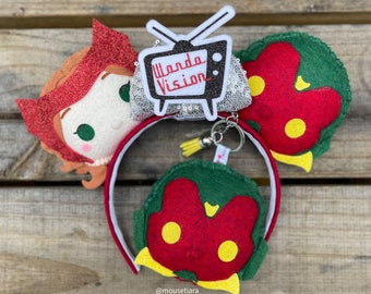 WandaVision ears Wanda Maximoff Vision Avengers Mickey Disney Ears Headband & Keychain set | Can be done as Hair Clips Barrettes