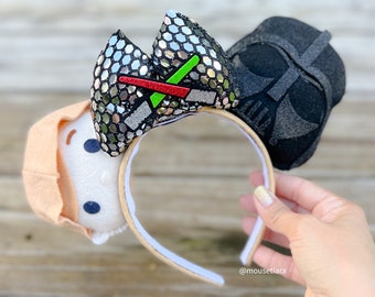 Mickey Ohren Luke Skywalker DARTH Vader Star Wars inspiriert Maus Ohren Stirnband | Kann auch als Haarspangen Haarspangen gemacht werden