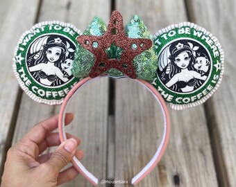 Disney Ears Starbucks Coffee  Ears | The little Mermaid Ariel Mouse Ears Headband Tsum Tsum Ufufy Disney | Gift for Coffee Lovers