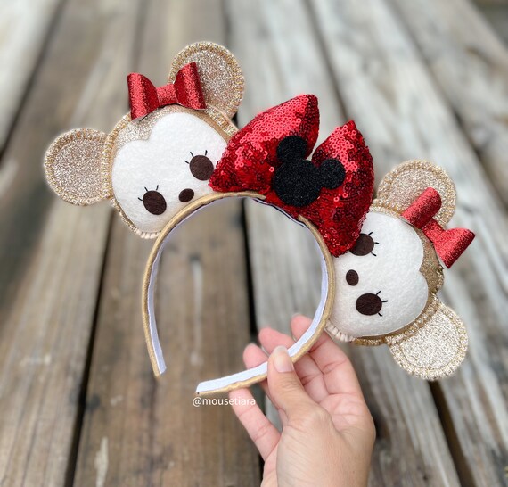 Disney Store Officiële Walt Disney World Minnie Mouse Ears hoofdband in roze en paars, uniseks hoofdaccessoire met lovertjes en strik - één maat