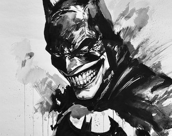 The Batman Who Laughs 24”x30” ink painting in watercolor paper by Gamalier Bravo
