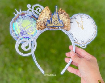 Cinderella Castle 50 Years anniversary Ears Mickey Mouse Ears Pumpkin Carriage Clock Minnie Headband Can be done as Hair Clips Barrettes
