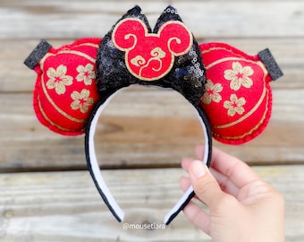 Disney Ears Red Gold Chinese Lanterns lunaire New Year Mickey Minnie Mouse Ears Bandeau Tsum Tsum Ufufy Disney | Sakura Cherry Blossom Gold