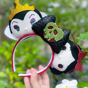 Disney Ears Mickey Ears Disney Villains ears Evil Queen Snow White Hand Made Mickey Ears Poison Apple | Can be done as Hair Clips Barrettes