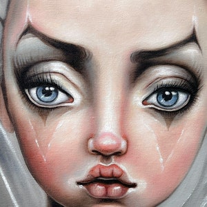 FHDolls Original Oil Painting Pop Surrealism Art , Big Eyes , Lowbrow , Goth , Creepy Cute Colorful Victorian Clown Girl DollIllustration