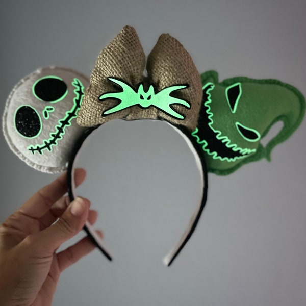Orejas de Disney Pesadilla antes de Navidad Orejas Jack y Sally Jack Skellington Oogie Boogie Resplandor en la oscuridad Orejas de Mickey Mouse Diadema