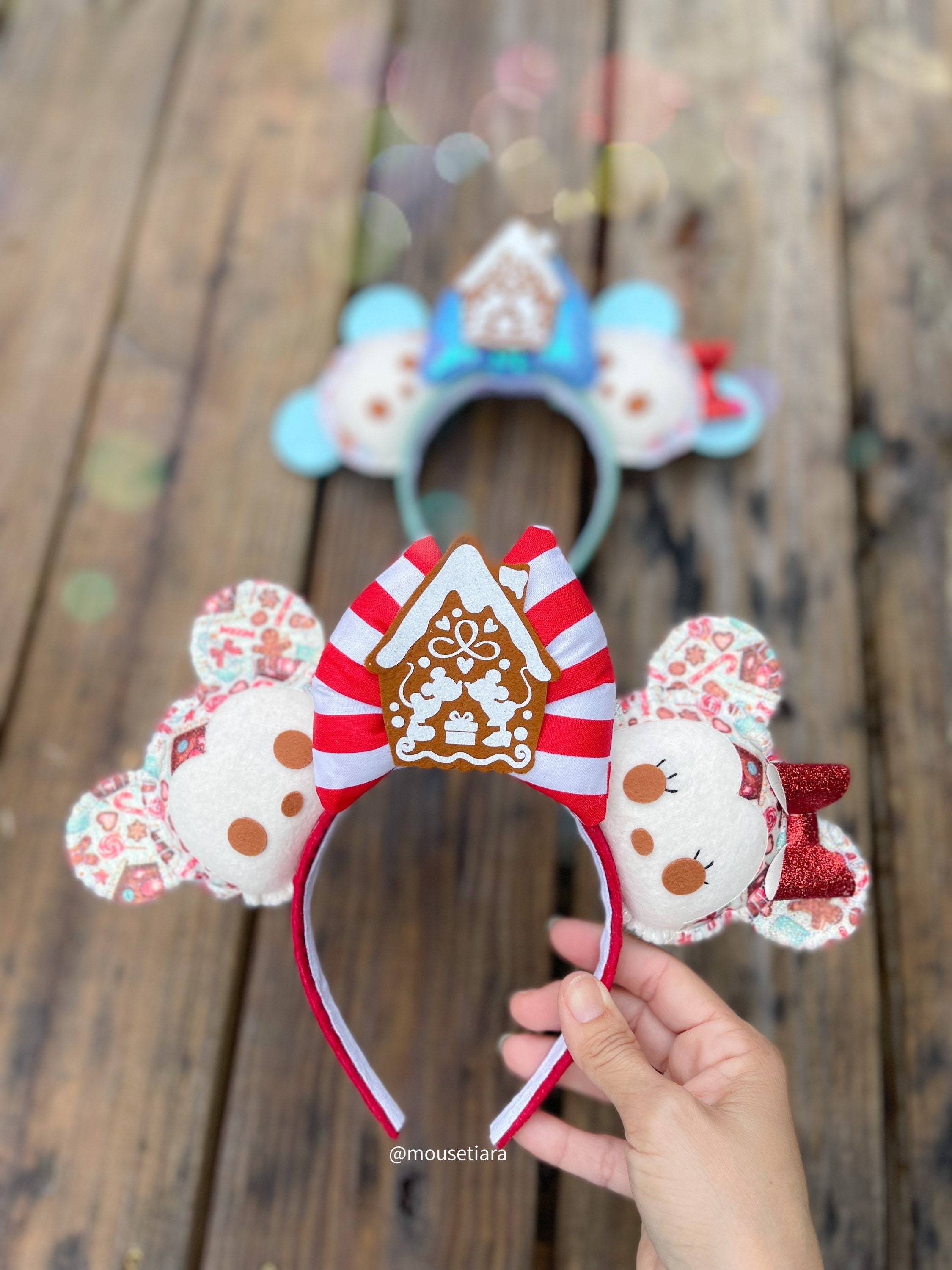 New 2020 Disney Christmas Mickey Mouse Candy Headband Plush Red Green Ears  Headband Disneyland Minnie Christmas Decoration Gifts