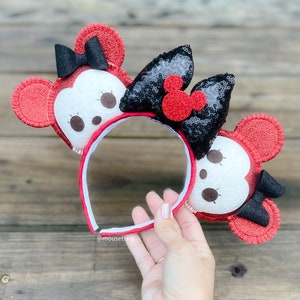 Disney Ears Christmas Mickey Ears | Minnie Mouse Ears Headband | Glitter Classic Elegant Black and Red ears | Tsum Tsum Ufufy Disney